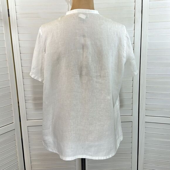 J. Jill Linen Top Size Large White Short Sleeve Lightweight - Picture 6 of 10